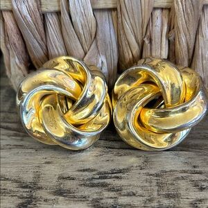 Gold and Silver Knot Earrings vintage clip ons